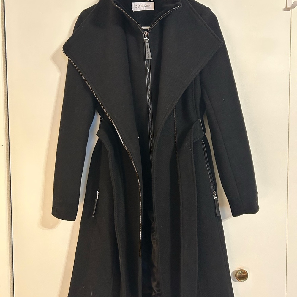 ♥️ Calvin Klein Women's Black wool Trench/Overcoat Coat - Picture 2 of 11